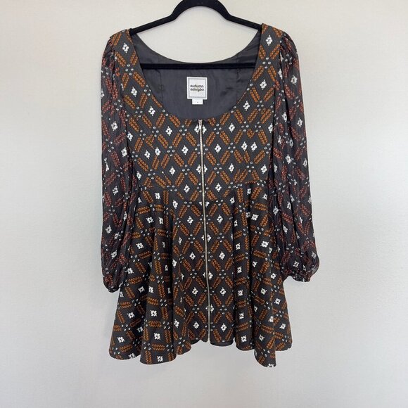 Autumn Adeigbo Geometric Print Long Sleeve Mini Dress – Size 4 - Picture 2 of 6